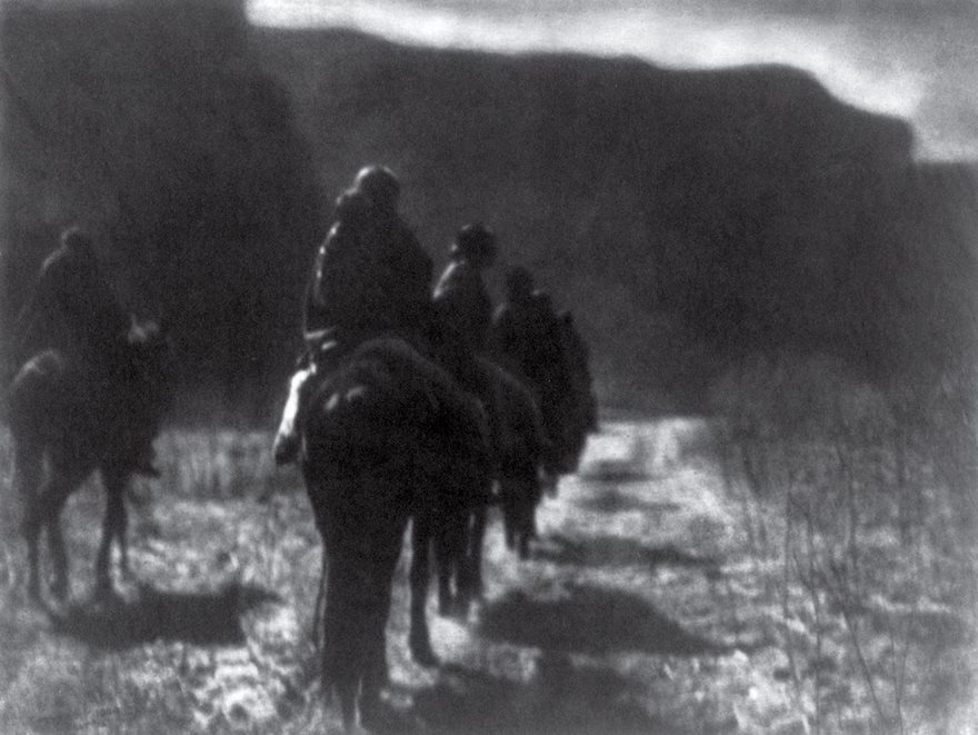 The Vanishing Race, Edward S. Curtis, 1904. Native Americans were the great casualty of the U.S.’s grand westward advance. As settlers tamed the seemingly boundless stretches of the young nation, they evicted Indians from their ancestral lands, shoving them into impoverished reservations and forcing them to assimilate. Fearing the imminent disappearance of America’s first inhabitants, Edward S. Curtis sought to document the assorted tribes, to show them as a noble people—“the old time Indian, his dress, his ceremonies, his life and manners.” Over more than two decades, Curtis turned these pictures and observations into The North American Indian, a 20-­volume chronicle of 80 tribes. No single image embodied the project better than The Vanishing Race, his picture of Navajo riding off into the dusty distance. To Curtis the photo epitomized the plight of the Indians, who were “passing into the darkness of an unknown future.” Alas, Curtis’ encyclopedic work did more than convey the theme—it cemented a stereotype. Railroad companies soon lured tourists west with trips to glimpse the last of a dying people, and Indians came to be seen as a relic out of time, not an integral part of modern American society. It’s a perception that persists to this day.