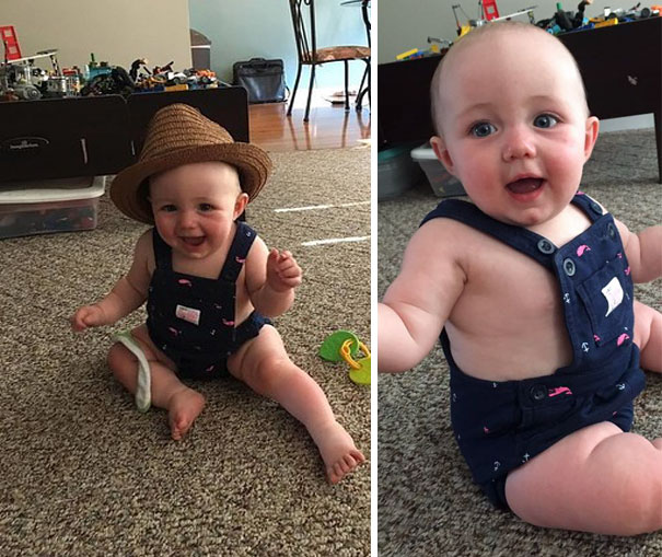 dad dresses daughter for daycare