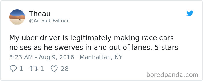 satan has twitter - Theau Palmer My uber driver is legitimately making race cars noises as he swerves in and out of lanes. 5 stars Manhattan, Ny Qi 231 28 boredpanda.com