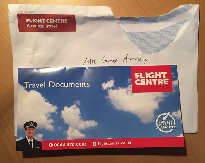 Aside from losing his driver’s license, Will also found a letter from Flight Centre the next day