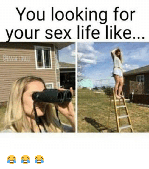 Wednesday meme about searching for your sex life with pics of woman looking through binoculars
