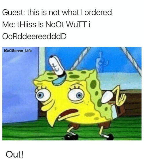 Wednesday meme about talking back to customers with pic of mocking Spongebob