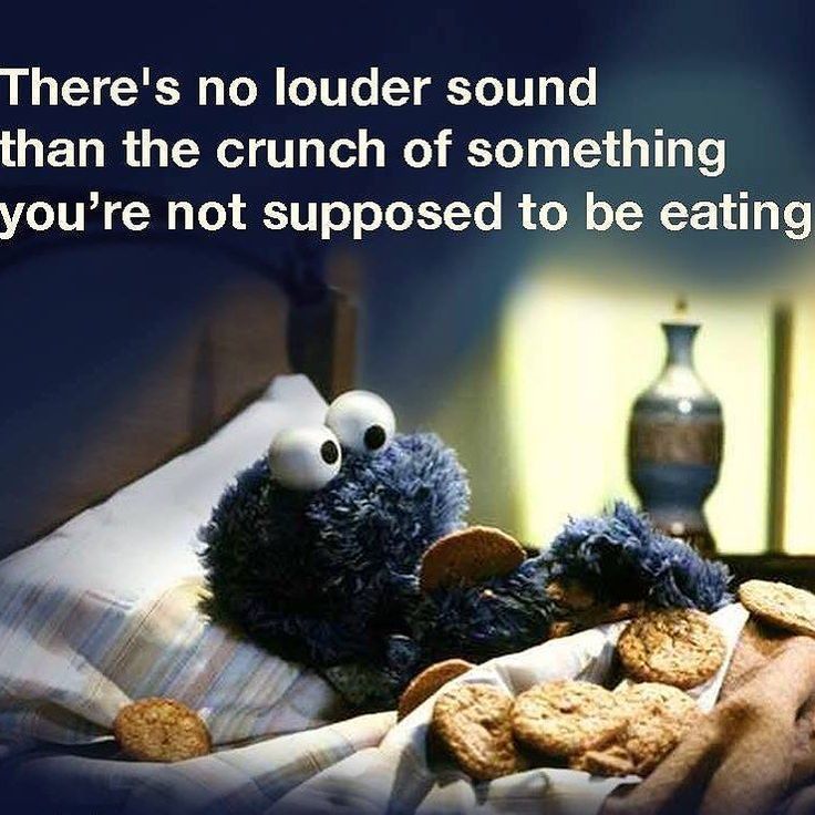 Wednesday meme about eating in secret with pic of Cookie Monster eating in bed