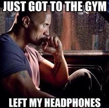 Wednesday meme about forgetting your headphones with pic of The Rock looking depressed