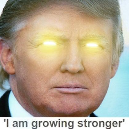 Trump meme with glowing eyes