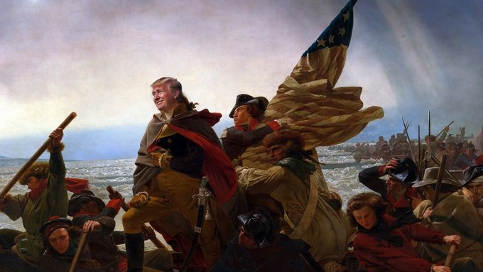 Trump meme of him photoshopped as George Washington crossing the Delaware