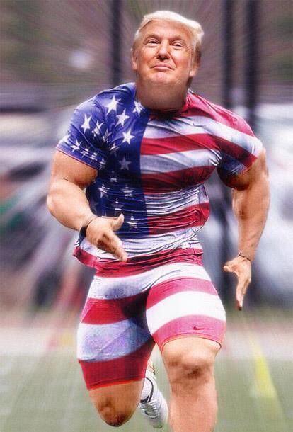 Trump meme photoshopped as a buff runner