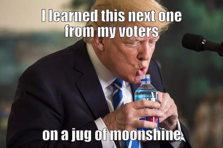 Trump plays the song of his people on a makeshift moonshine jug.