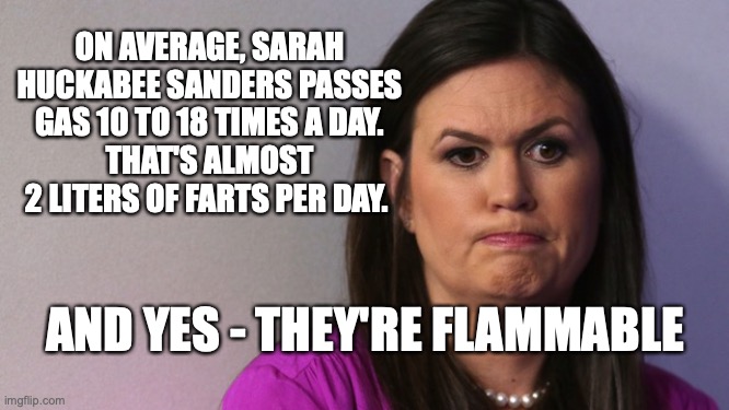 photo caption - On Average, Sarah Huckabee Sanders Passes Gas 10 To 18 Times A Day. That'S Almost 2 Liters Of Farts Per Day. And Yes They'Re Flammable imgflip.com