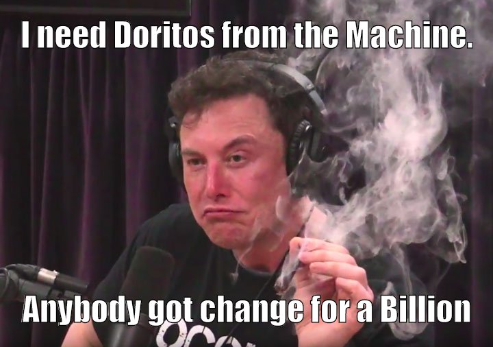 Elon Musk smokes weed with Joe Rogan and his stocks plummet.  But keeping in stride with his usual self, has no F**cks to give.