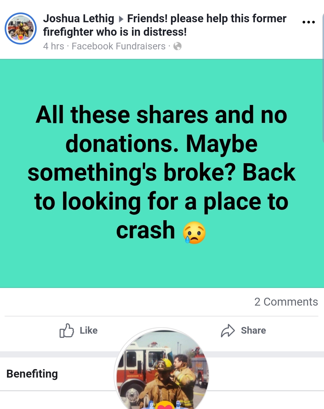 clamping signs - ... Joshua Lethig Friends! please help this former firefighter who is in distress! 4 hrs Facebook Fundraisers All these and no donations. Maybe something's broke? Back to looking for a place to crash 2 @ Benefiting