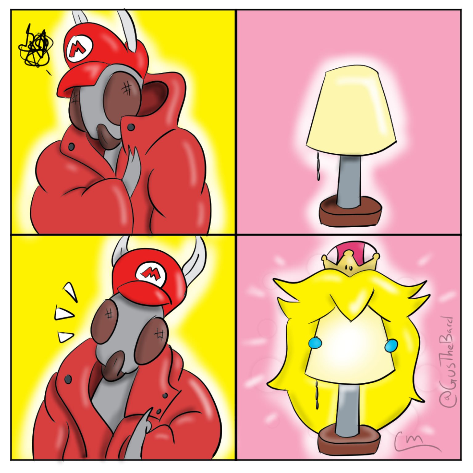 Comic of a moth in mario clothing doing the drake meme where the moth prefers bowsette lamp over lamp