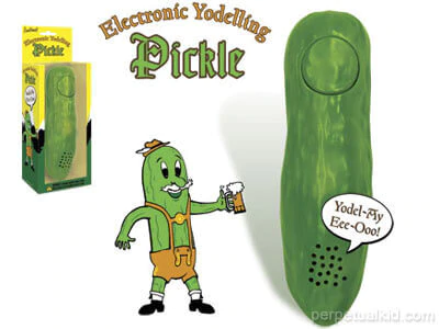 A yodeling pickle. Every home needs one. Wait, you don't have a yodeling pickle? Fix that <a href="https://amzn.to/2q7Z1RJ" target="_blank" "nofollow">here</a>.