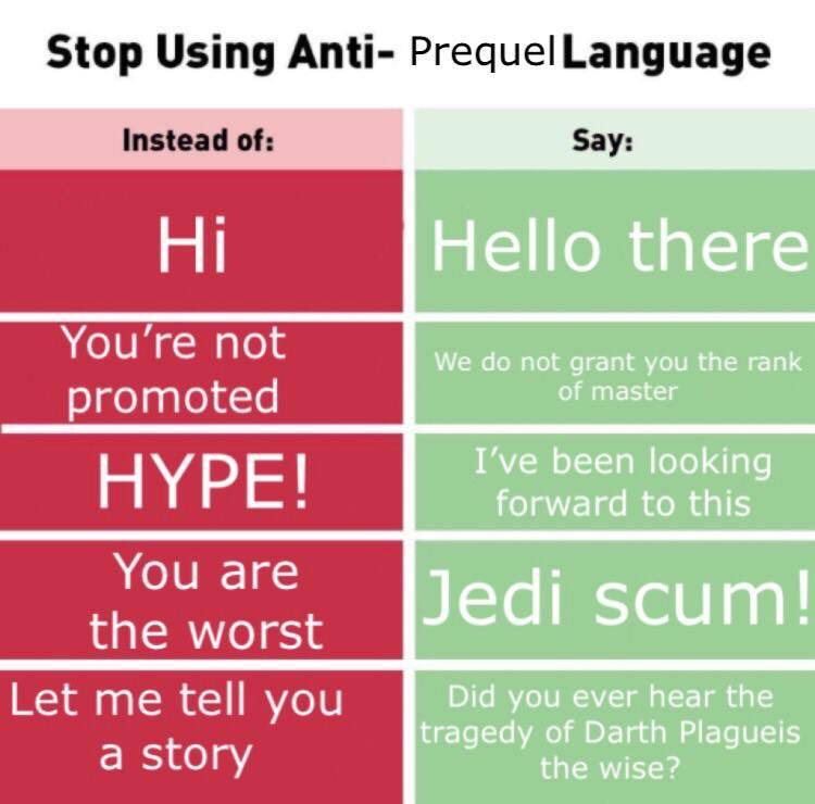 stop using anti animal language meme about the Star Wars prequels