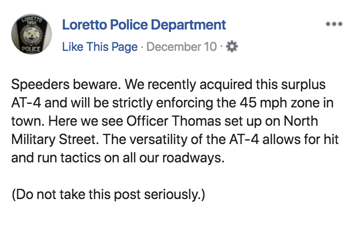 Police Department Jokes About Using a Rocket Launcher On Speeders and It Backfires