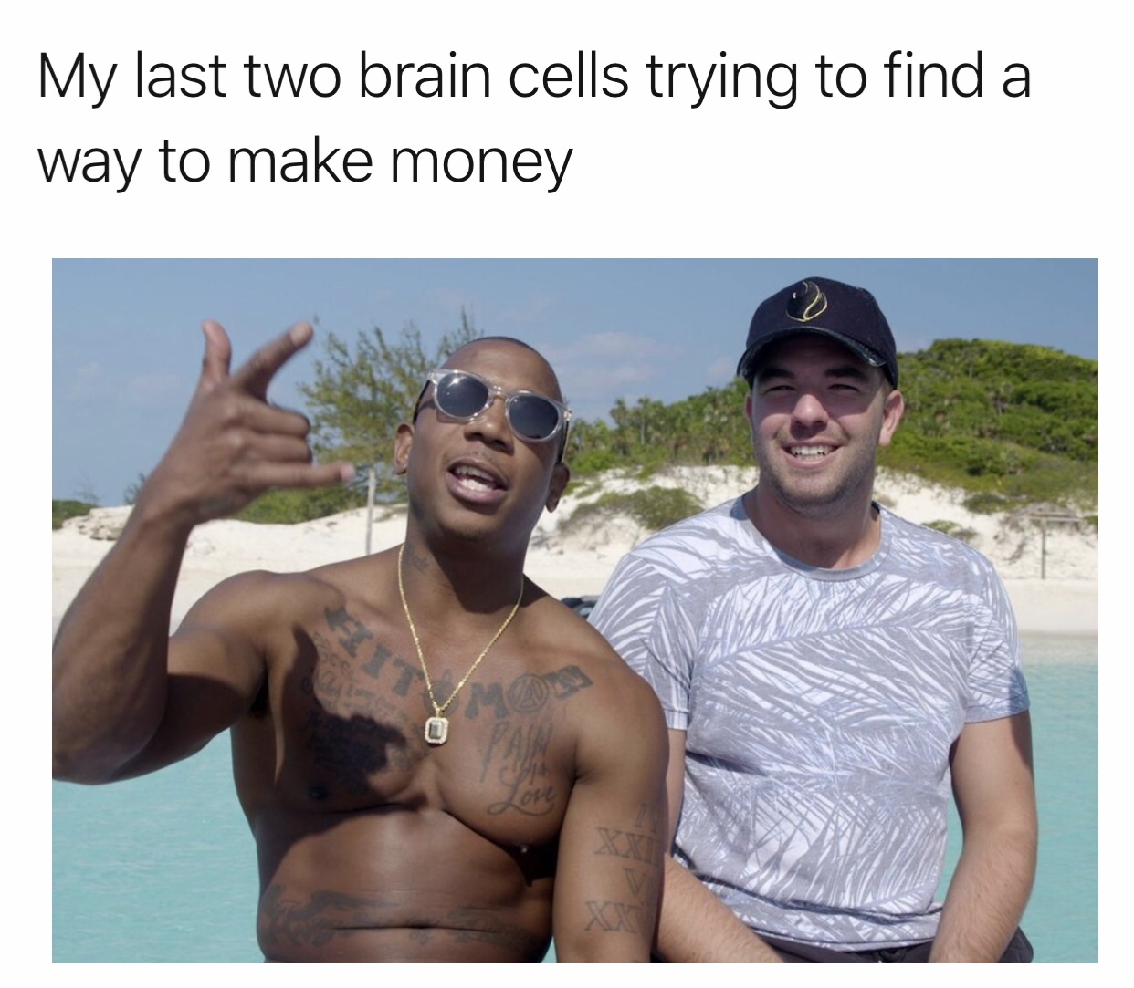 memes - fyre festival meme ja rule - My last two brain cells trying to find a way to make money