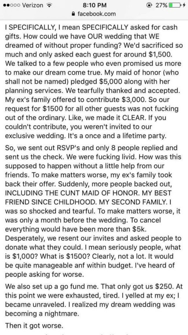 Bride Melts Down on Facebook and Cancels Her Wedding