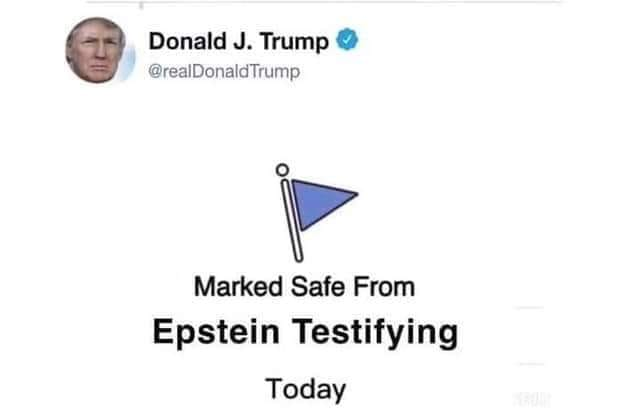 comical conservative - Donald J. Trump Trump Marked Safe From Epstein Testifying Today