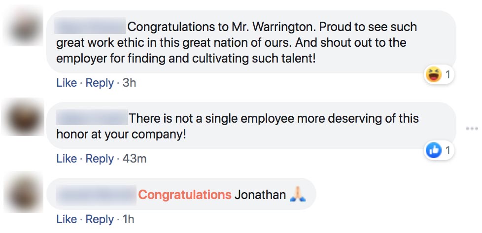 organization - Congratulations to Mr. Warrington. Proud to see such great work ethic in this great nation of ours. And shout out to the employer for finding and cultivating such talent! 3h There is not a single employee more deserving of this honor at you