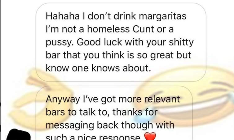 dr ben carson - Hahaha I don't drink margaritas I'm not a homeless Cunt or a pussy. Good luck with your shitty bar that you think is so great but know one knows about. Anyway I've got more relevant bars to talk to, thanks for messaging back though with Su
