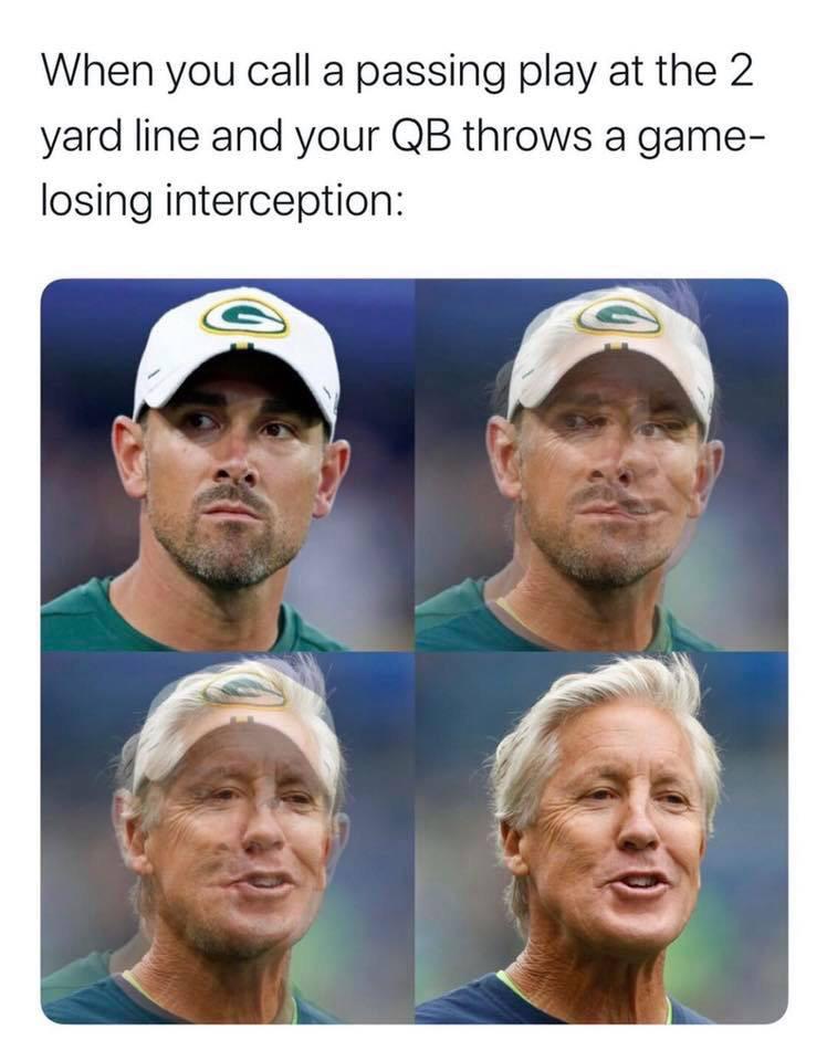 nfl meme - photo caption - When you call a passing play at the 2 yard line and your Qb throws a game losing interception
