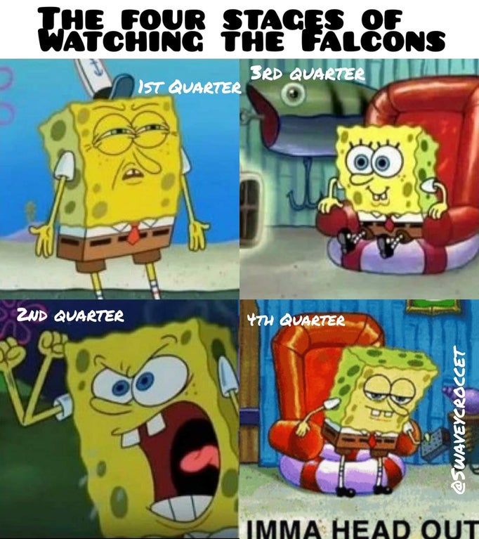 nfl meme - cartoon - The Four Stac Noong Watching The Falcons Srd Quarter Ist Quarter Znd Quarter 4TH Quarter Imma Head Out