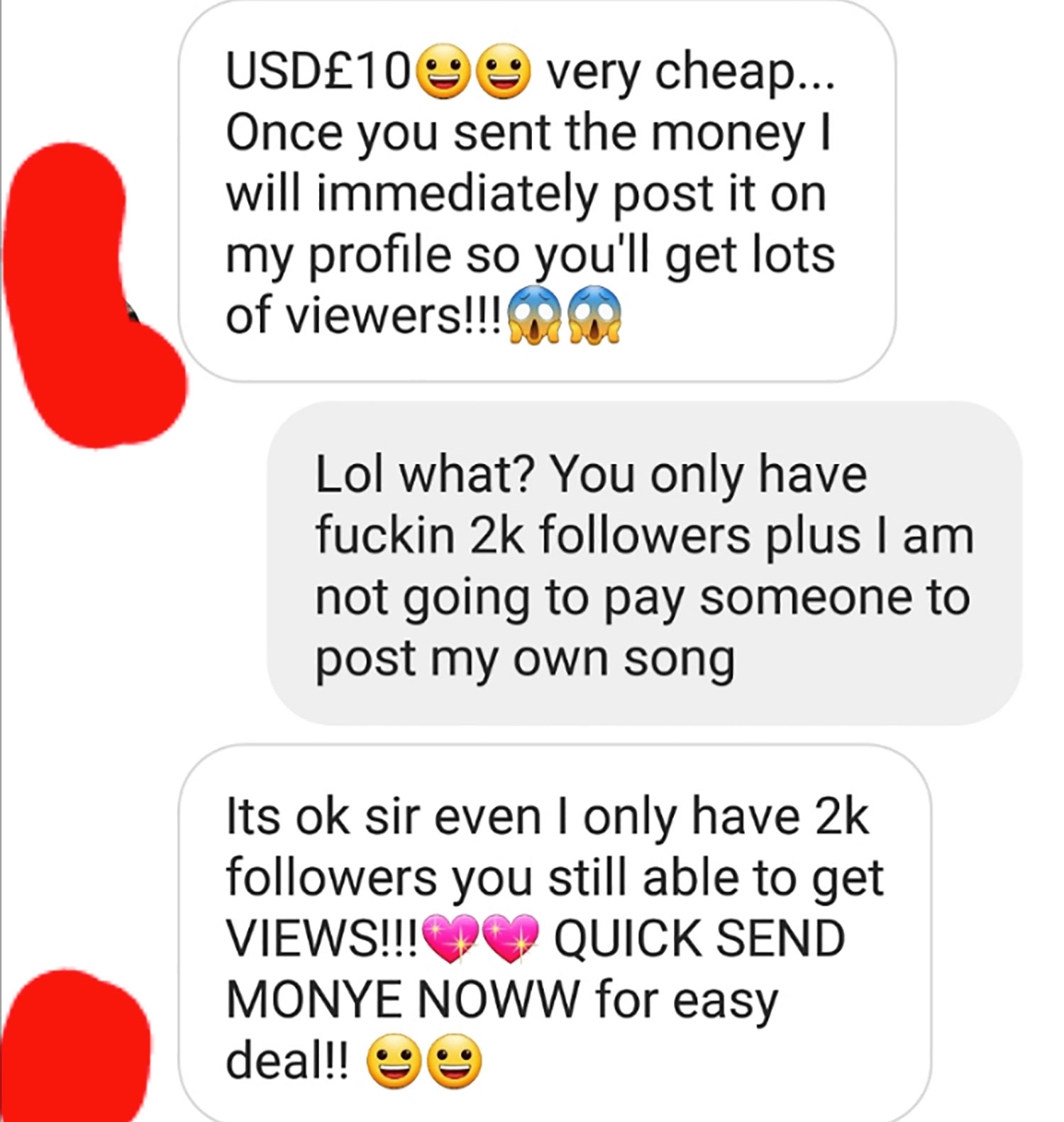 Influ-Loser Tries to Get Paid to Share a Song With Their 2000 Followers