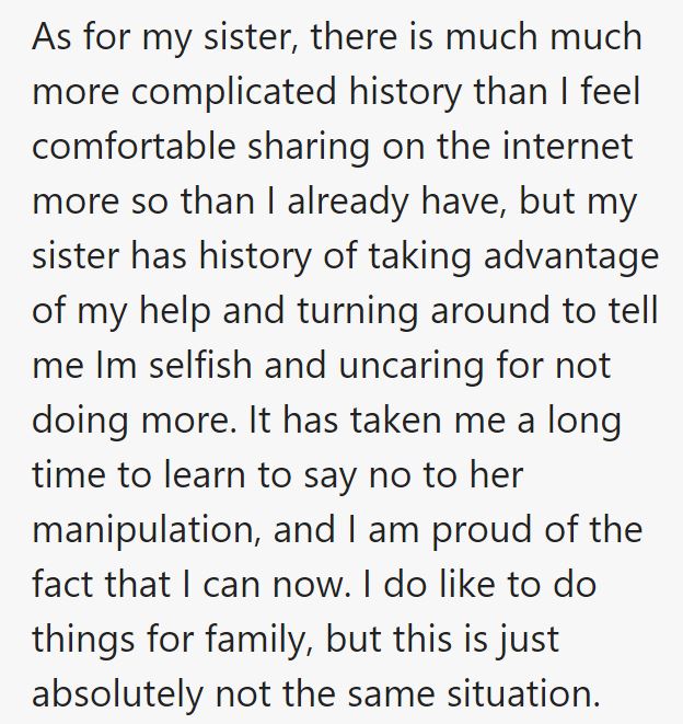 family paragraph in french - As for my sister, there is much much more complicated history than I feel comfortable sharing on the internet more so than I already have, but my sister has history of taking advantage of my help and turning around to tell me 