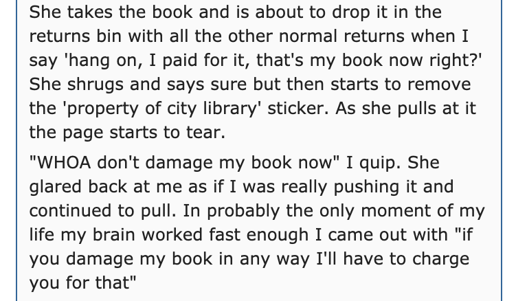 mark zuckerberg posts - She takes the book and is about to drop it in the returns bin with all the other normal returns when I say 'hang on, I paid for it, that's my book now right?' She shrugs and says sure but then starts to remove the 'property of city