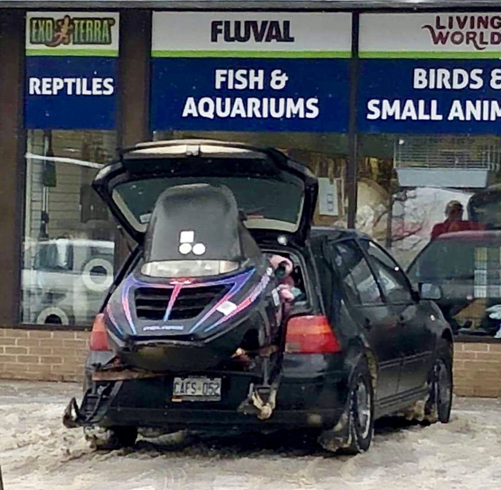 my new hero used a jetta to transport his snowmobile
the awkward moment when you get 5 min from home and realize you forgot your trailer