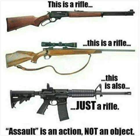 assault rifle meme - This is a rifle... ...this is a rifle... ...this is also... Just a rifle. "Assault" is an action, Not an object.