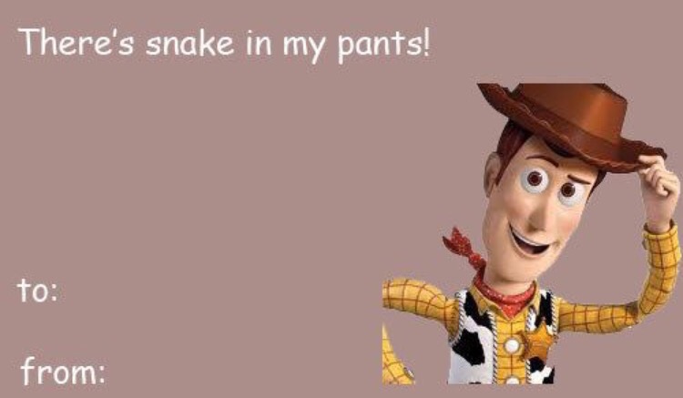 funny disney valentines day cards - There's snake in my pants! to from