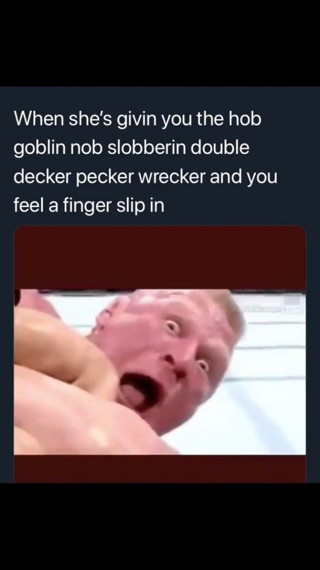 she's giving you the hobgoblin - When she's givin you the hob goblin nob slobberin double decker pecker wrecker and you feel a finger slip in