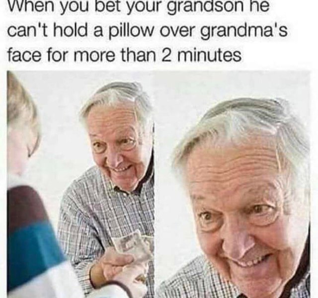 you bet your grandson - When you bet your grandson he can't hold a pillow over grandma's face for more than 2 minutes