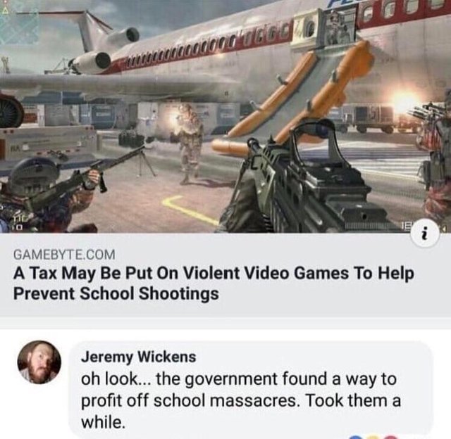 meme An offensive meme about profiting on school shootings.