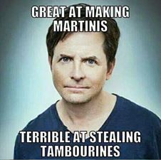 Savage and offensive meme about Michael J Fox making martinis.