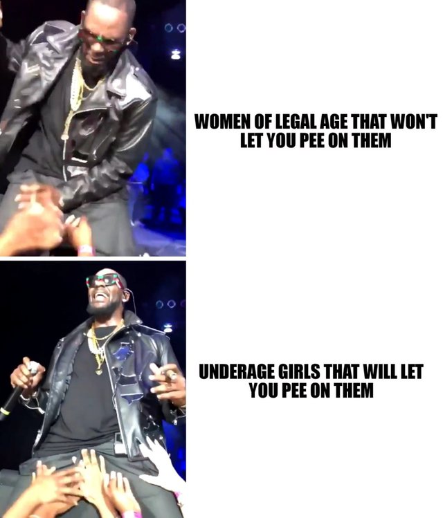 Offensive R. Kelly meme about peeing on underage girls.
