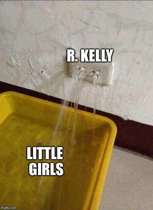 An R. Kelly meme about peeing on little girls.