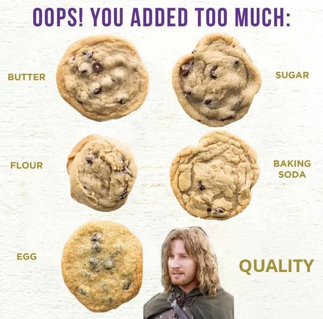 Lord of the Rings, Quality, meme with various chocolate chip cookies and Faramir