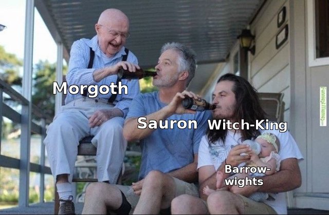 Morgoth, Sauron, Witch-King, and Barrow-wights LOTR meme