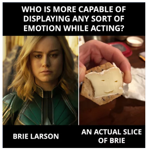 captain marvel meme - Who Is More Capable Of Displaying Any Sort Of Emotion While Acting? Brie Larson An Actual Slice Of Brie