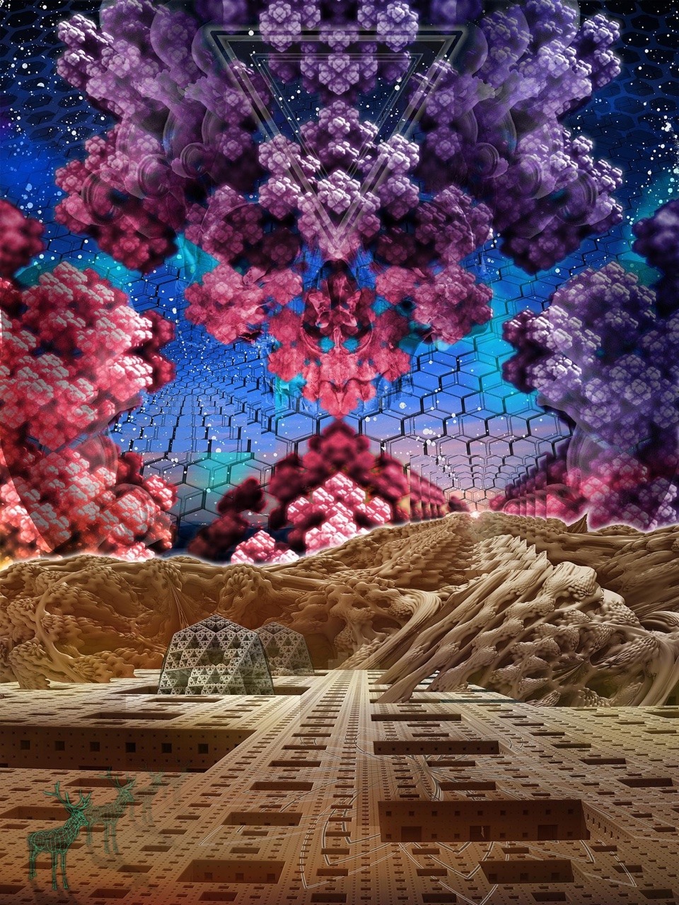 Incredible dreamscape with fractals of trippy, colorful patterns 