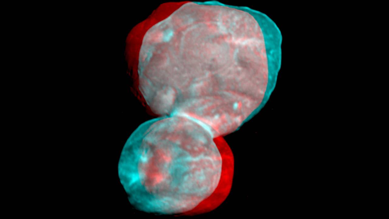 3D anaglyph of Kuiper Belt object, Ultimate Thule, taken by NASA's New Horizons.