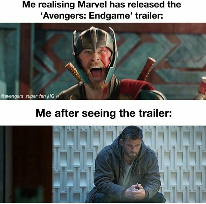 Avengers Endgame meme about Thor watching the trailer