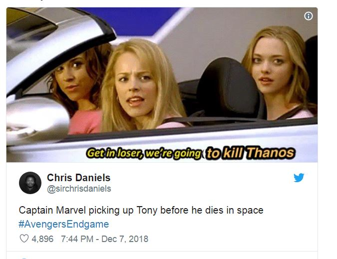 Avengers Endgame meme with the girls from Mean Girls talking about Thanos