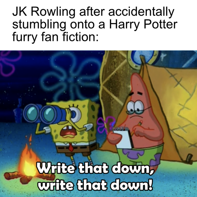 meme Funny dank meme with Spongebob and Patrick talking about JK Rowling