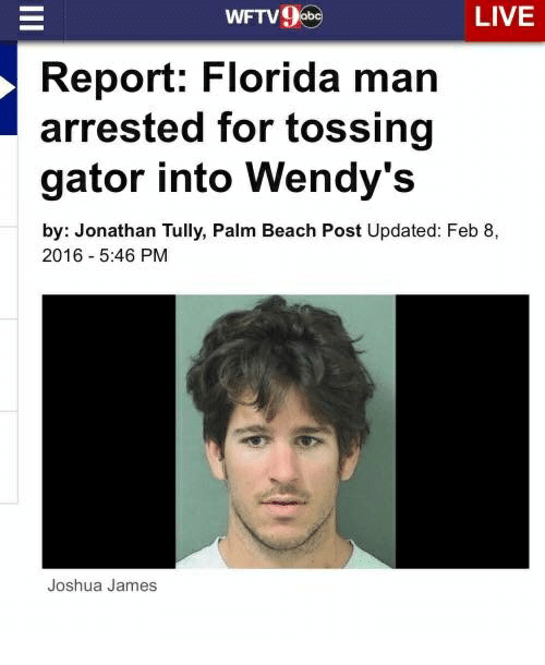 Florida man headline about tossing gator into Wendy's