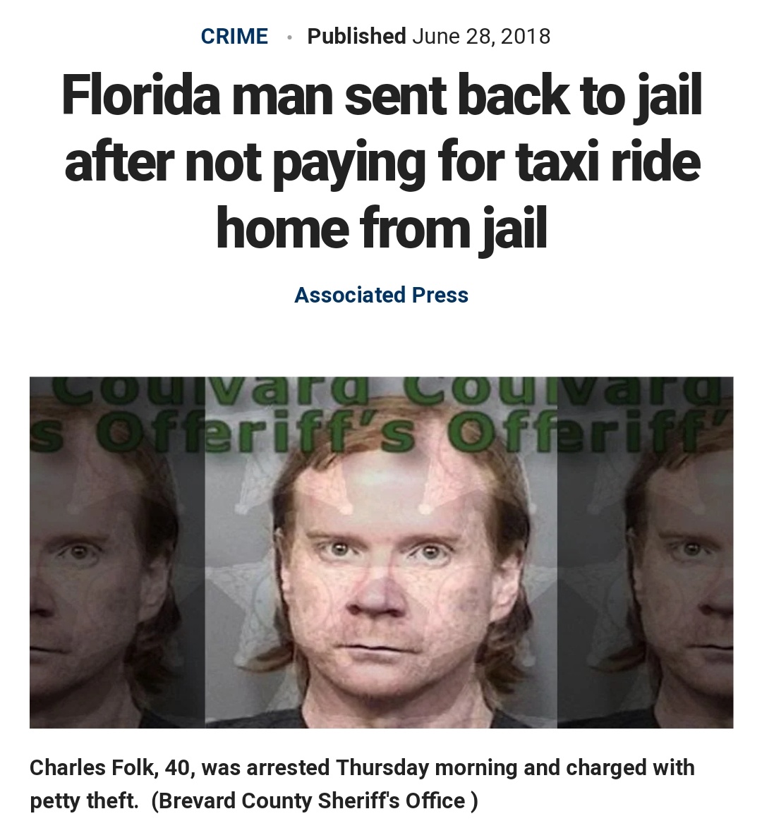 Florida man sent back to jail after not paying for taxi ride headline