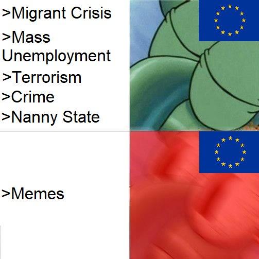 Article 13 Squidward meme - Migrant Crisis Mass Unemployment Terrorism Crime Nanny State - Memes