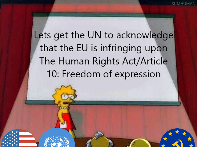 Lisa Simpson Article 13 explainer meme - Lets get the UN to acknowledge that the EU is infringing upon The Human Rights Act/Article 10: Freedom of expression